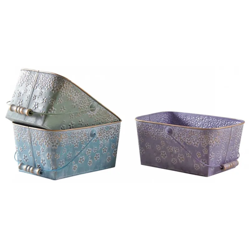 Panier en métal motif fleurs 25 cm
