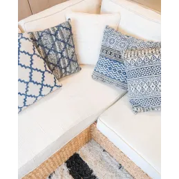 Coussin bleu et blanc en coton (Lot de 2)