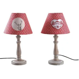 Lampe à poser en bois et coton rouge