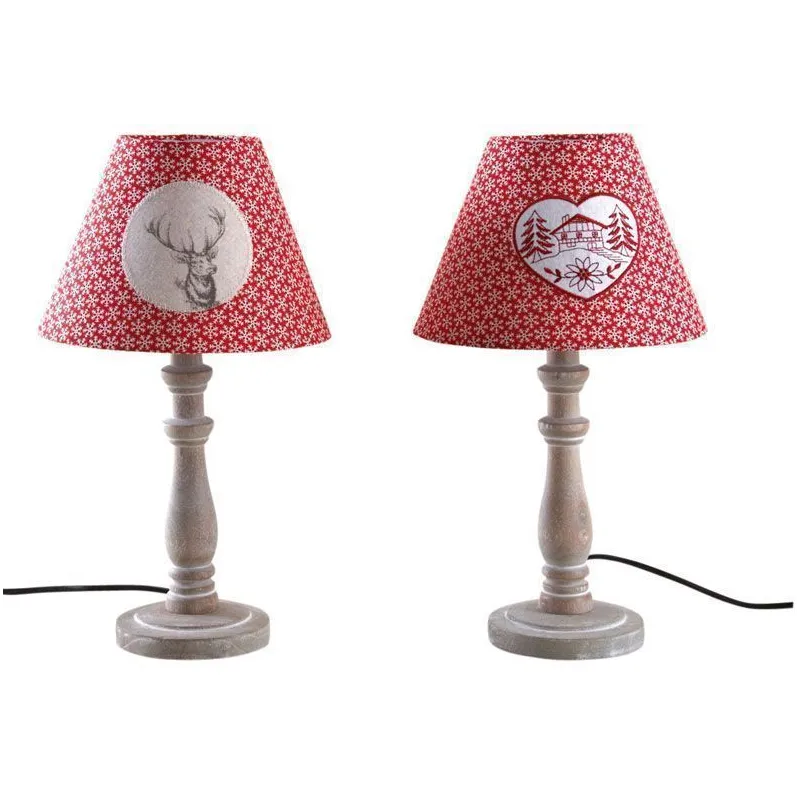 Lampe à poser en bois et coton rouge
