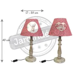 Lampe à poser en bois et coton rouge