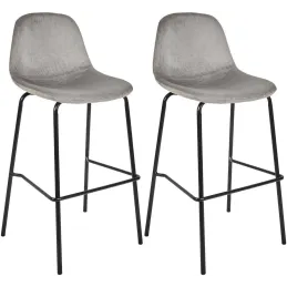Chaise de bar en velours côtelé Giulia gris (Lot de 2)