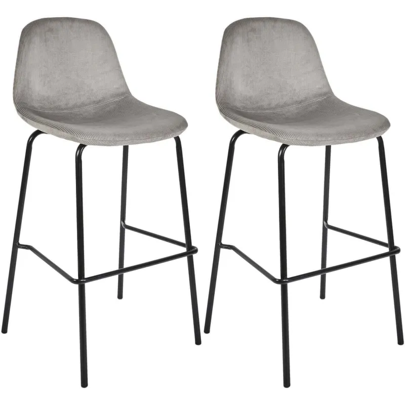 Chaise de bar en velours côtelé Giulia gris (Lot de 2)