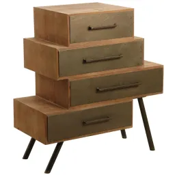 Commode 4 tiroirs en métal et bois