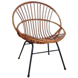 Fauteuil en rotin laqué et métal