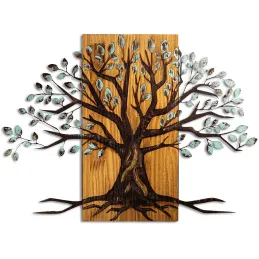Décoration murale en métal et bois Arbre
