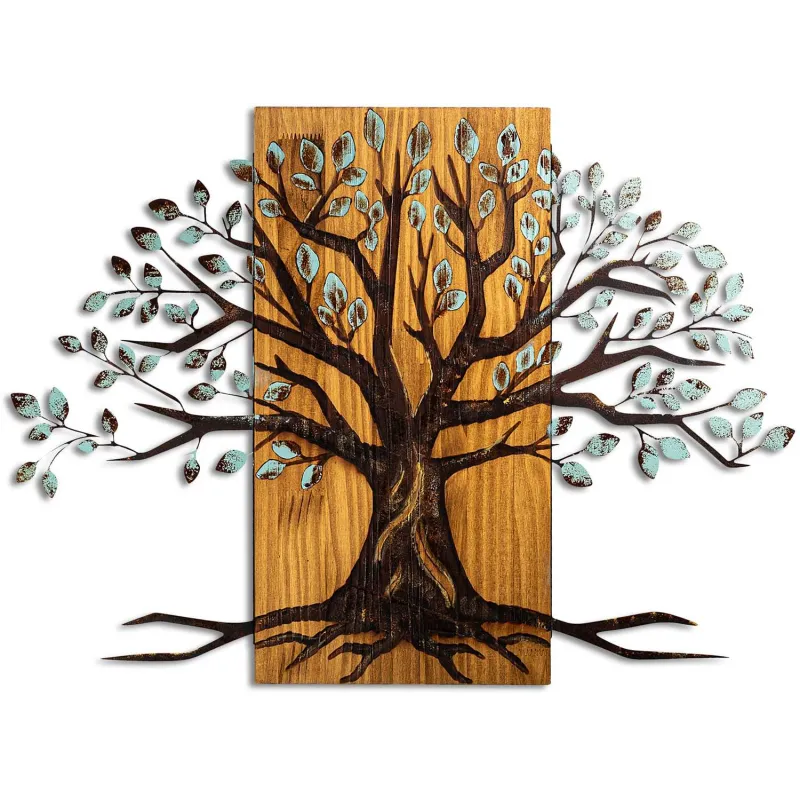 Décoration murale en métal et bois Arbre