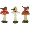 Champignons assortis avec oiseau en polyrésine (Lot de 3)