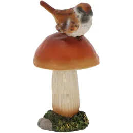 Champignons assortis avec oiseau en polyrésine (Lot de 3)