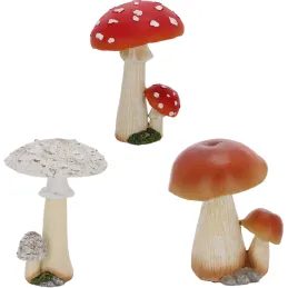 Statuette décorative en polyrésine Champignons (Lot de 3)