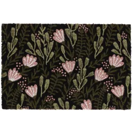 Paillasson en fibres de coco floral noir