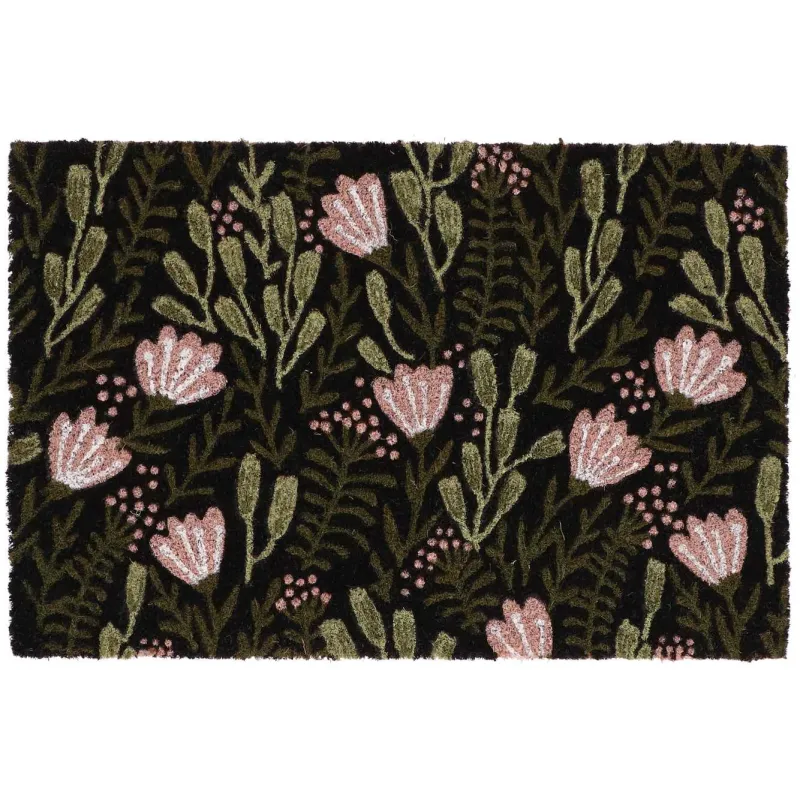 Paillasson en fibres de coco floral noir