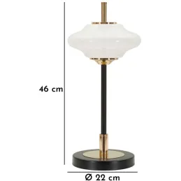 Lampe à poser en métal et verre 22 x 46 cm Vintage