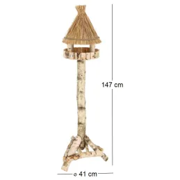 Mangeoire en bouleau à poser avec toit en chaume