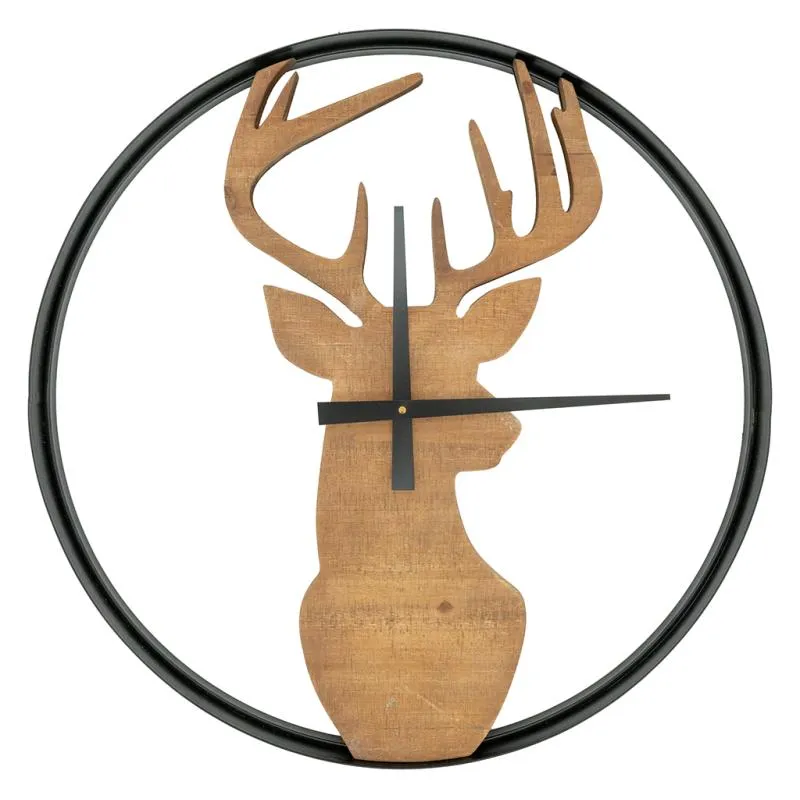 Horloge en bois et métal Cerf