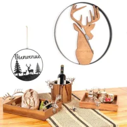 Horloge en bois et métal Cerf