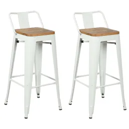 Tabouret de bar en métal laqué et bois d'orme huilé (Lot de 2)