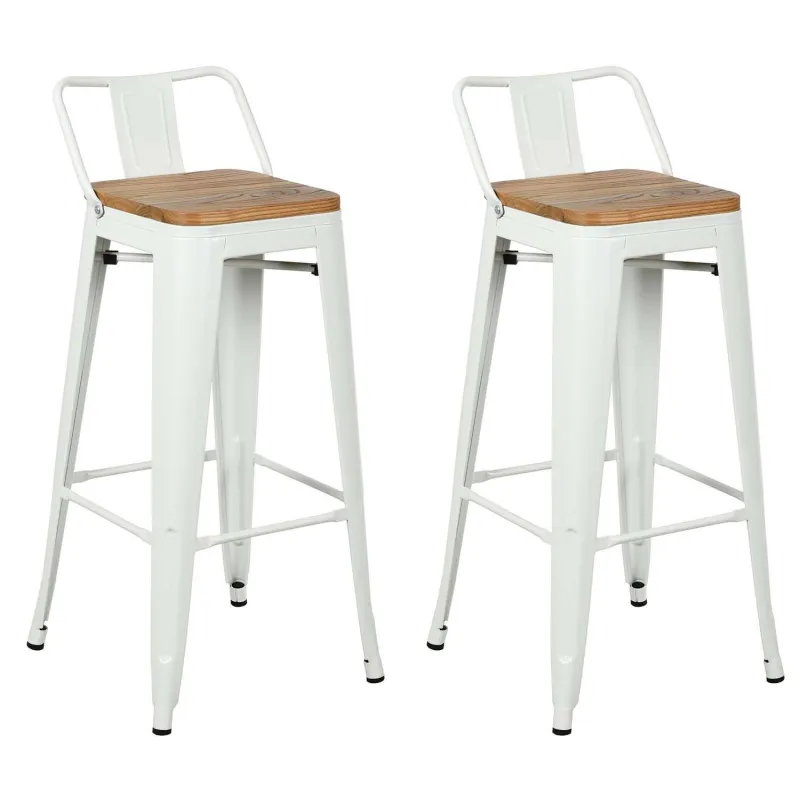 Tabouret de bar en métal laqué et bois d'orme huilé (Lot de 2)