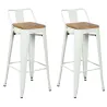 Tabouret de bar en métal laqué et bois d'orme huilé (Lot de 2)