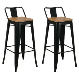Tabouret de bar en métal laqué et bois d'orme huilé (Lot de 2)