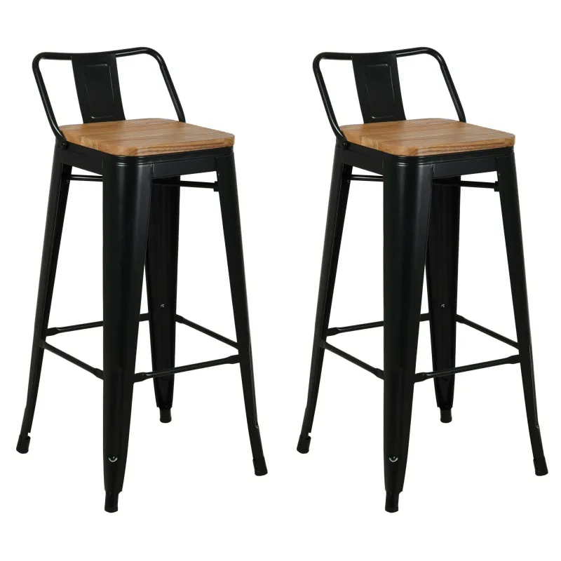 Tabouret de bar en métal laqué et bois d'orme huilé (Lot de 2)