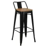 Tabouret de bar en métal laqué et bois d'orme huilé (Lot de 2)