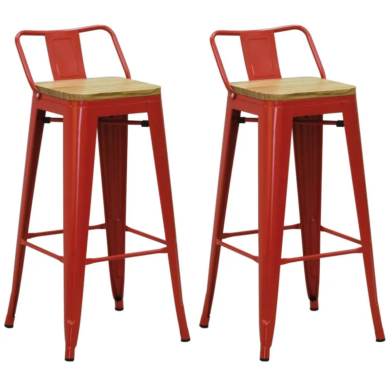 Tabouret de bar en métal laqué et bois d'orme huilé (Lot de 2)