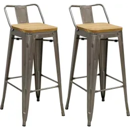 Tabouret de bar en métal laqué et bois d'orme huilé (Lot de 2)