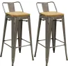 Tabouret de bar en métal laqué et bois d'orme huilé (Lot de 2)