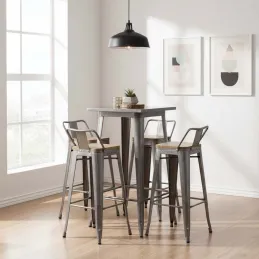 Tabouret de bar en métal laqué et bois d'orme huilé (Lot de 2)