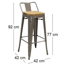 Tabouret de bar en métal laqué et bois d'orme huilé (Lot de 2)