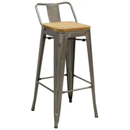 Tabouret de bar en métal laqué et bois d'orme huilé (Lot de 2)