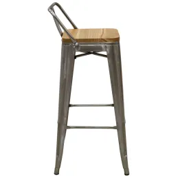 Tabouret de bar en métal laqué et bois d'orme huilé (Lot de 2)