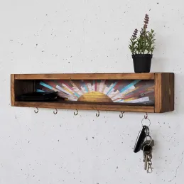 Etagère en bois avec 6 crochets Sunny