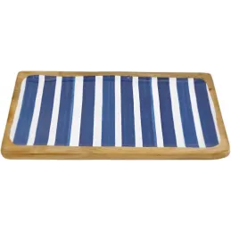 Plateau en manguier et émail Rayures bleues