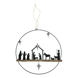 Décoration murale métal et bois Crèche de noel