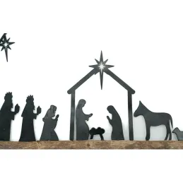Décoration murale métal et bois Crèche de noel