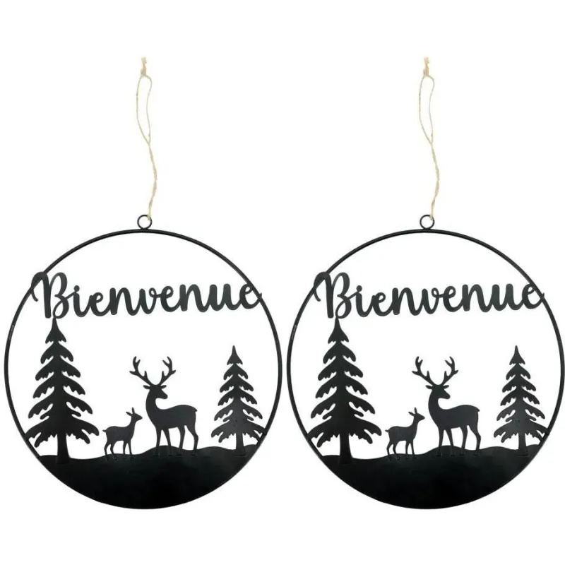 Décoration murale métal et bois Bienvenue