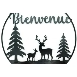 Décoration murale métal et bois Bienvenue