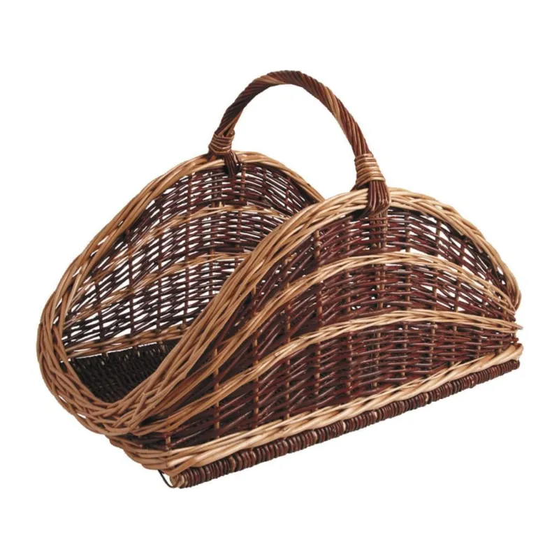Panier à bûches en osier brut et buff