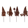 Nains de jardin en métal rouillé sur pic (Lot de 4)