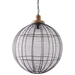 Lampe suspension en métal laqué gris et bois