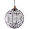 Lampe suspension en métal laqué gris et bois
