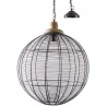 Lampe suspension en métal laqué gris et bois