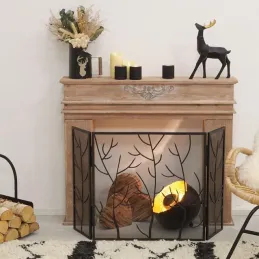 Pare-feu de cheminée en fer forgé branchages