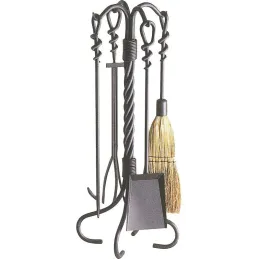 Valet de cheminée en fer forgé torsades 4 accessoires