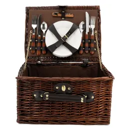 Panier à pique-nique 4 couverts en osier teinté