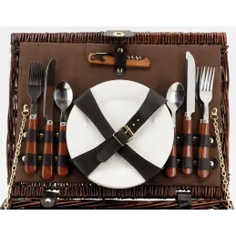 Panier à pique-nique 4 couverts en osier teinté