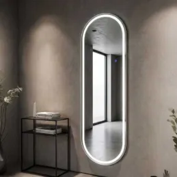 Miroir murale ovale avec bandeau led 3 couleurs 50 x 160 cm