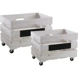 Caisses de rangement en bois blanchi (Lot de 2)